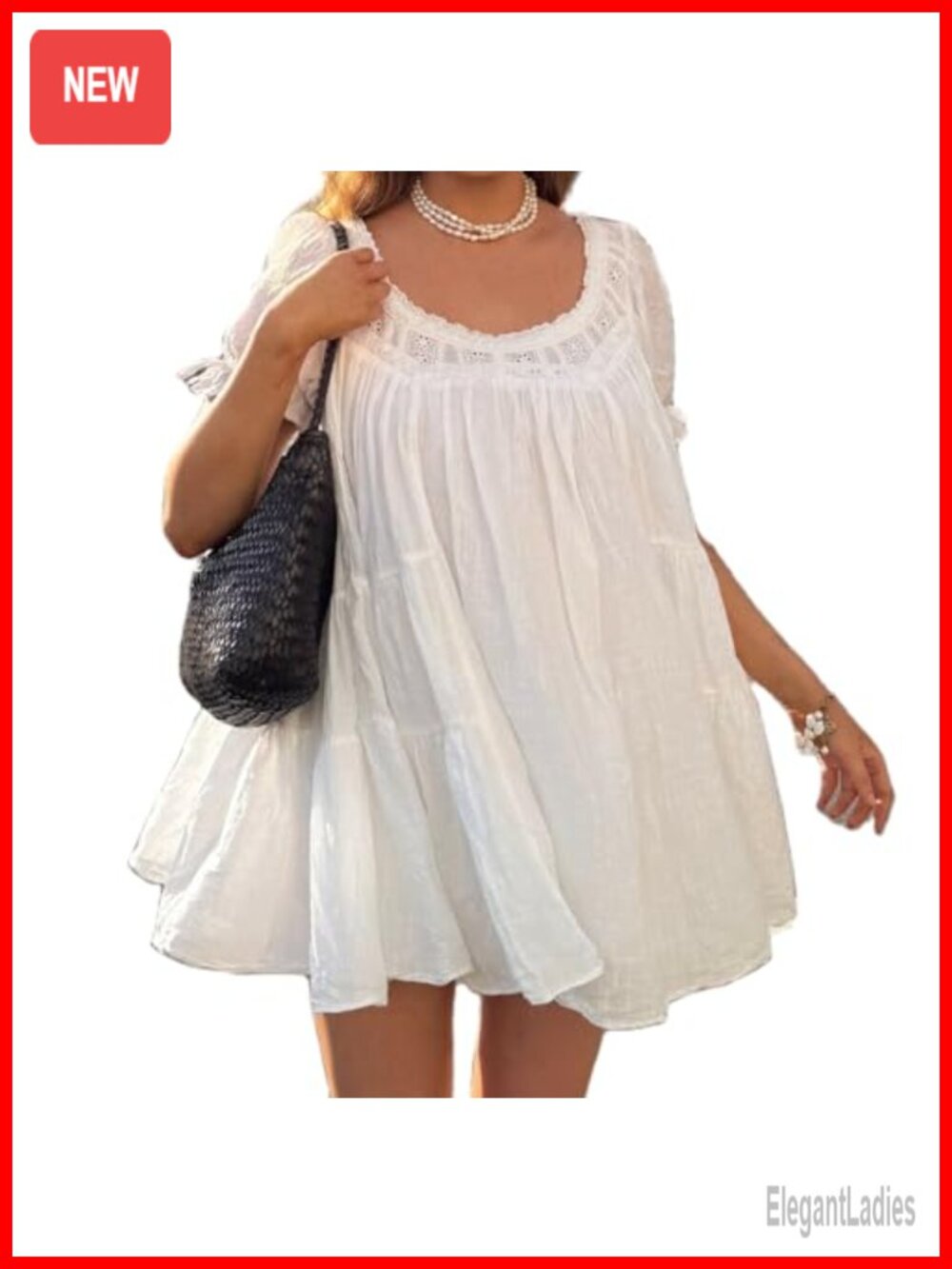 Y2K Puff Sleeve Babydoll Mini Dress Lace Trim Flowy Summer